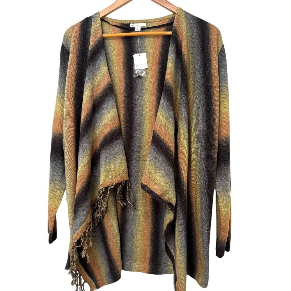 LAGENLOOK Long Sleeve Wrap Sweater NWT Multicolor Size L Buttons Fringe NEW